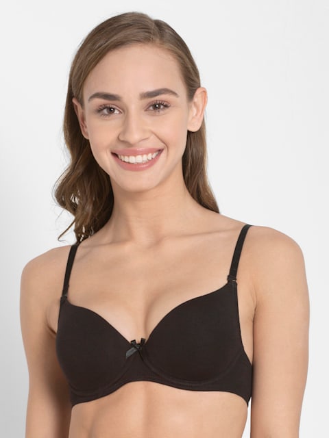 Buy Women's Under-Wired Padded Super Combed Cotton Elastane Stretch Medium  Coverage Multiway Styling T-Shirt Bra with Detachable Straps - Black 1245