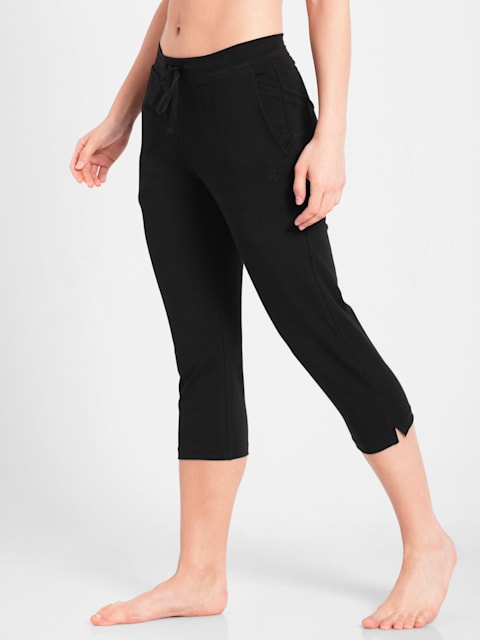 Womens Super Cotton Stretch Slim Fit Capri Pants  Black