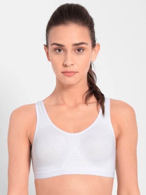 Women's Wirefree Non Padded Super Combed Cotton Elastane Stretch Full  Coverage Slip-On Active Bra with Wider Straps and Moisture Move Treatment 