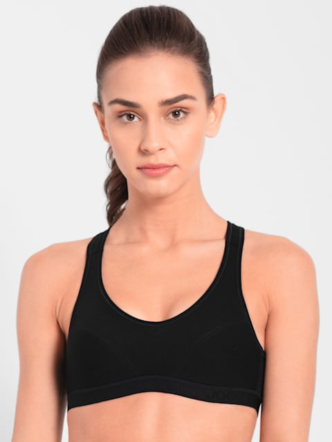 Buy Women's Wirefree Padded Super Combed Cotton Elastane Stretch Full  Coverage Racer Back Active Bra with Stay Fresh and Moisture Move Treatment  - Black 1378