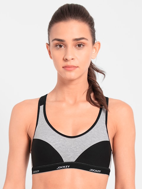 Buy Women's Wirefree Padded Super Combed Cotton Elastane Stretch Full  Coverage Racer Back Active Bra with Stay Fresh and Moisture Move Treatment  - Light Grey Melange & Black 1378