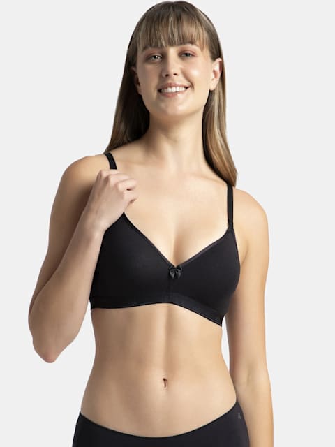 Buy Women's Wirefree Non Padded Super Combed Cotton Elastane Stretch Medium  Coverage Beginners Bra with Ultrasoft and Durable Underband - Black 1581