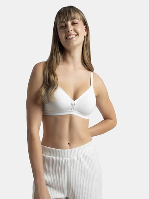 Buy Women's Wirefree Non Padded Super Combed Cotton Elastane Stretch Medium  Coverage Beginners Bra with Ultrasoft and Durable Underband - White 1581