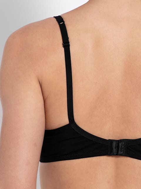 Buy Women's Wirefree Padded Super Combed Cotton Elastane Stretch Medium  Coverage Lace Styling T-Shirt Bra with Adjustable Straps - Black 1723