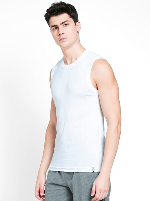 Buy Men's Super Combed Cotton Rib Solid Round Neck Muscle Vest - White ...