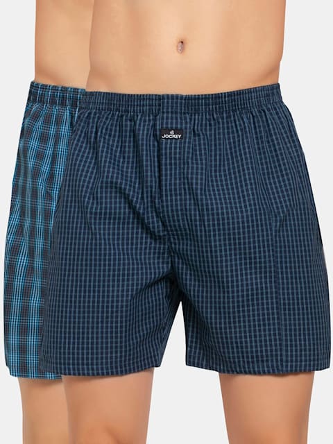Buy Men's Super Combed Mercerized Cotton Woven Checkered Boxer Shorts with  Back Pocket - Dark Assorted Checks(Pack of 2) 1222