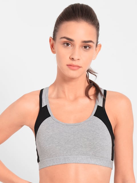 Buy Women's Wirefree Padded Super Combed Cotton Elastane Stretch Full  Coverage Racer Back Styling Active Bra with Stay Fresh and Moisture Move  Treatment - Light Grey Melange & Black 1380