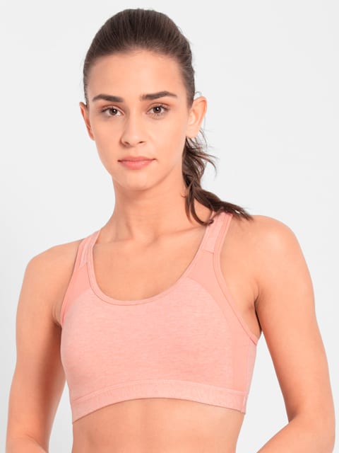 Buy Women's Wirefree Padded Super Combed Cotton Elastane Stretch Full  Coverage Racer Back Styling Active Bra with Stay Fresh and Moisture Move  Treatment - Desert Flower Melange & Coral 1380