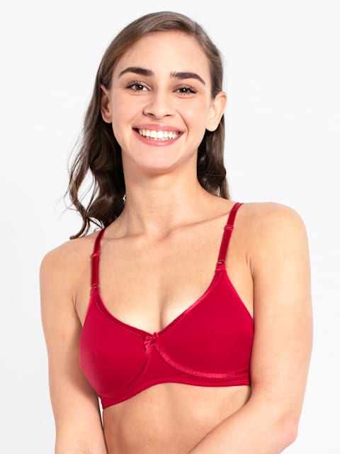 Buy Women's Wirefree Non Padded Super Combed Cotton Elastane Stretch Medium  Coverage Cross Over Everyday Bra with Adjustable Straps - Red Love 1242