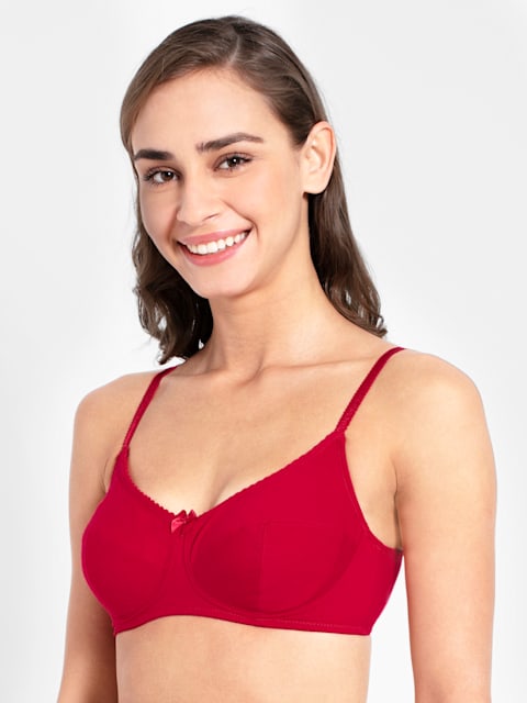 Buy Women's Wirefree Non Padded Super Combed Cotton Elastane Stretch Full  Coverage Everyday Bra with Soft Adjustable Straps - Red Love 1615