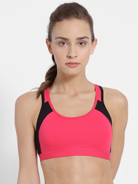 Buy Women's Wirefree Padded Super Combed Cotton Elastane Stretch Full  Coverage Racer Back Styling Active Bra with Stay Fresh and Moisture Move  Treatment - Ruby & Black 1380