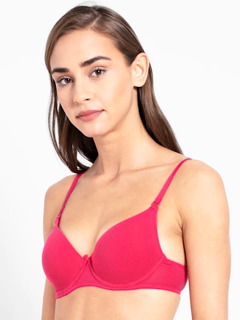 Buy Women's Under-Wired Padded Super Combed Cotton Elastane Stretch Medium  Coverage Multiway Styling T-Shirt Bra with Detachable Straps - Ruby 1245