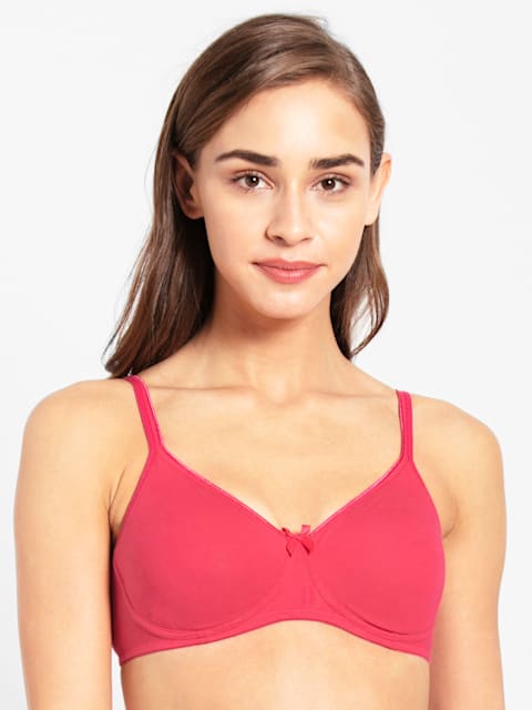Buy Women's Wirefree Non Padded Super Combed Cotton Elastane Stretch Medium  Coverage Everyday Bra with Concealed Shaper Panel and Adjustable Straps -  Ruby 1722