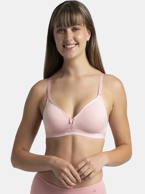 Women's Wirefree Non Padded Super Combed Cotton Elastane Stretch Medium  Coverage Beginners Bra with Ultrasoft and Durable Underband - Candy Pink