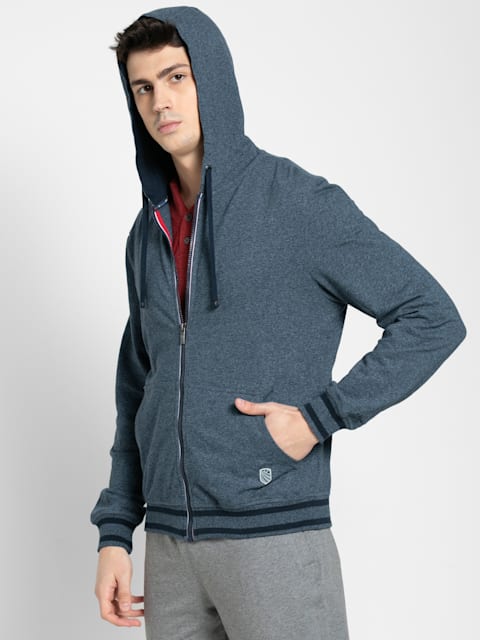 Buy Men's Super Combed Cotton French Terry Hoodie Jacket with Ribbed ...