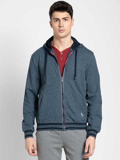 Buy Men's Super Combed Cotton French Terry Hoodie Jacket with Ribbed ...