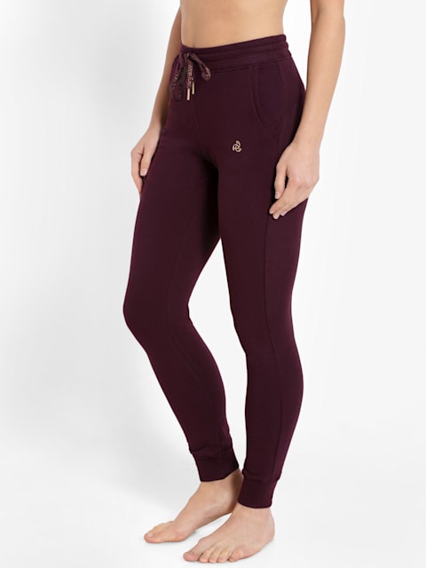 Buy Women's Super Combed Cotton Elastane French Terry Slim Fit Joggers With  Zipper Pockets - Wine Tasting 1323