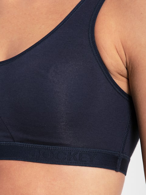 Buy Women's Wirefree Non Padded Super Combed Cotton Elastane Stretch Full  Coverage Slip-On Active Bra with Wider Straps and Moisture Move Treatment -  Navy Blazer 1376