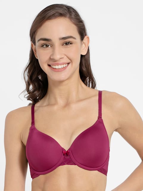 Buy Women's Under-Wired Padded Soft Touch Microfiber Nylon Elastane Stretch  Full Coverage Lace Styling Multiway T-Shirt Bra with Adjustable Straps -  Pink Wine 1817