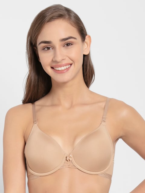 Buy Women's Under-Wired Padded Soft Touch Microfiber Nylon Elastane Stretch  Full Coverage Lace Styling Multiway T-Shirt Bra with Adjustable Straps -  Skin 1817