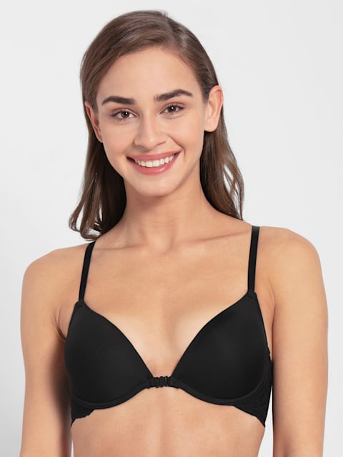 Buy Women's Under-Wired Padded Soft Touch Microfiber Nylon Elastane Stretch  Full Coverage Lace Back Styling T-Shirt Bra with Adjustable Straps - Black  1815