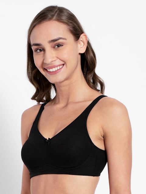 Women's Wirefree Non Padded Super Combed Cotton Elastane Stretch Full  Coverage Everyday Bra with Concealed Shaper Panel and Broad Fabric Straps 