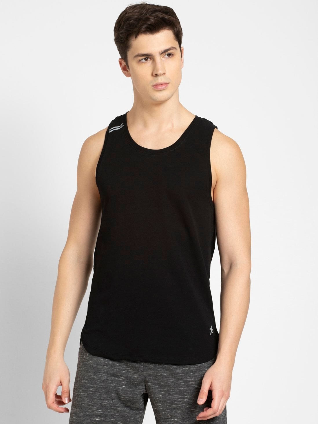 Buy Black Round Neck Sleeveless Tank Top with Breathable Mesh for Men ...