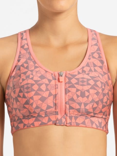 Peach Blossom Assorted Prints Medium Impact Racerback Active Bra With Removable Pads For Women 5344