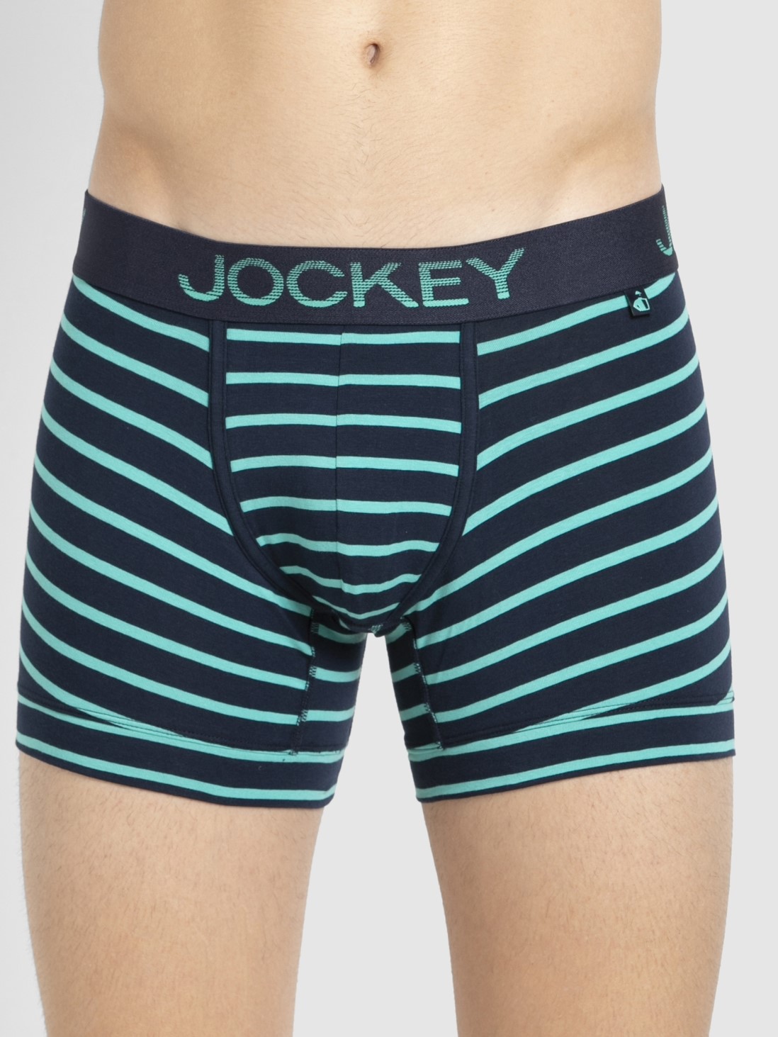 

Jockey Men Navy Blue & Billiard Green Striped Trunk -  - FP25