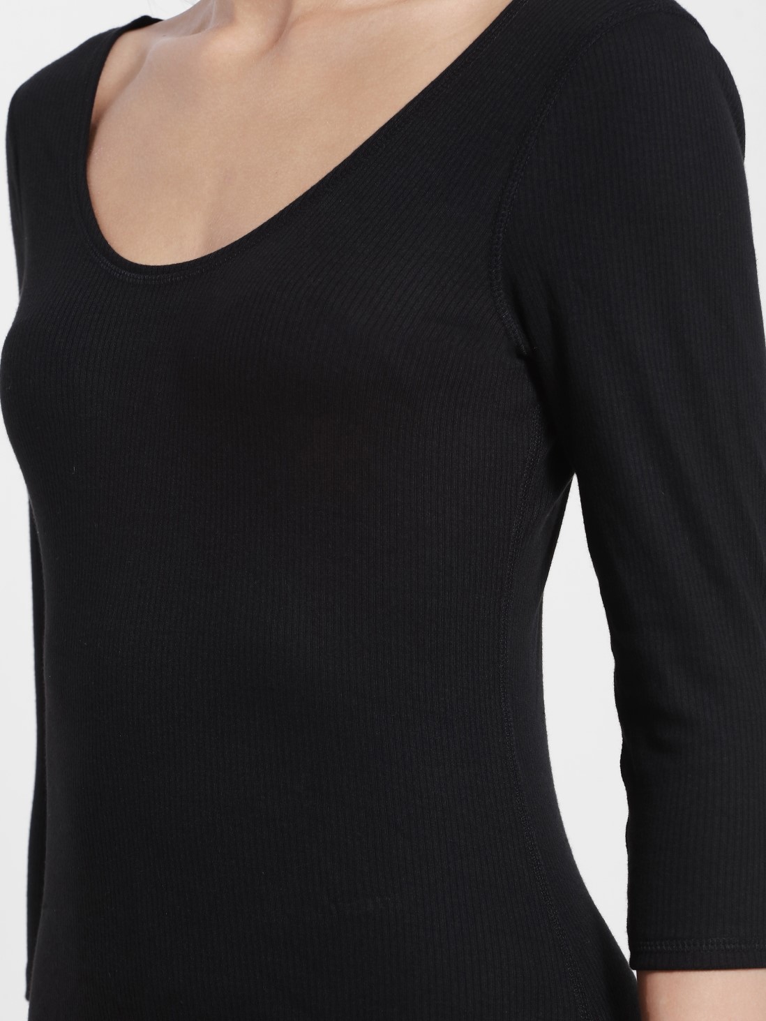 Buy Black Snug Fit Low-Neck Thermal 3 Quarter Sleeved Top for Women ...