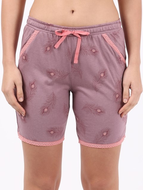 Buy Women's Micro Modal Cotton Relaxed Fit Printed Shorts with Lace Trim  Styled Side Pockets - Old Rose RX10