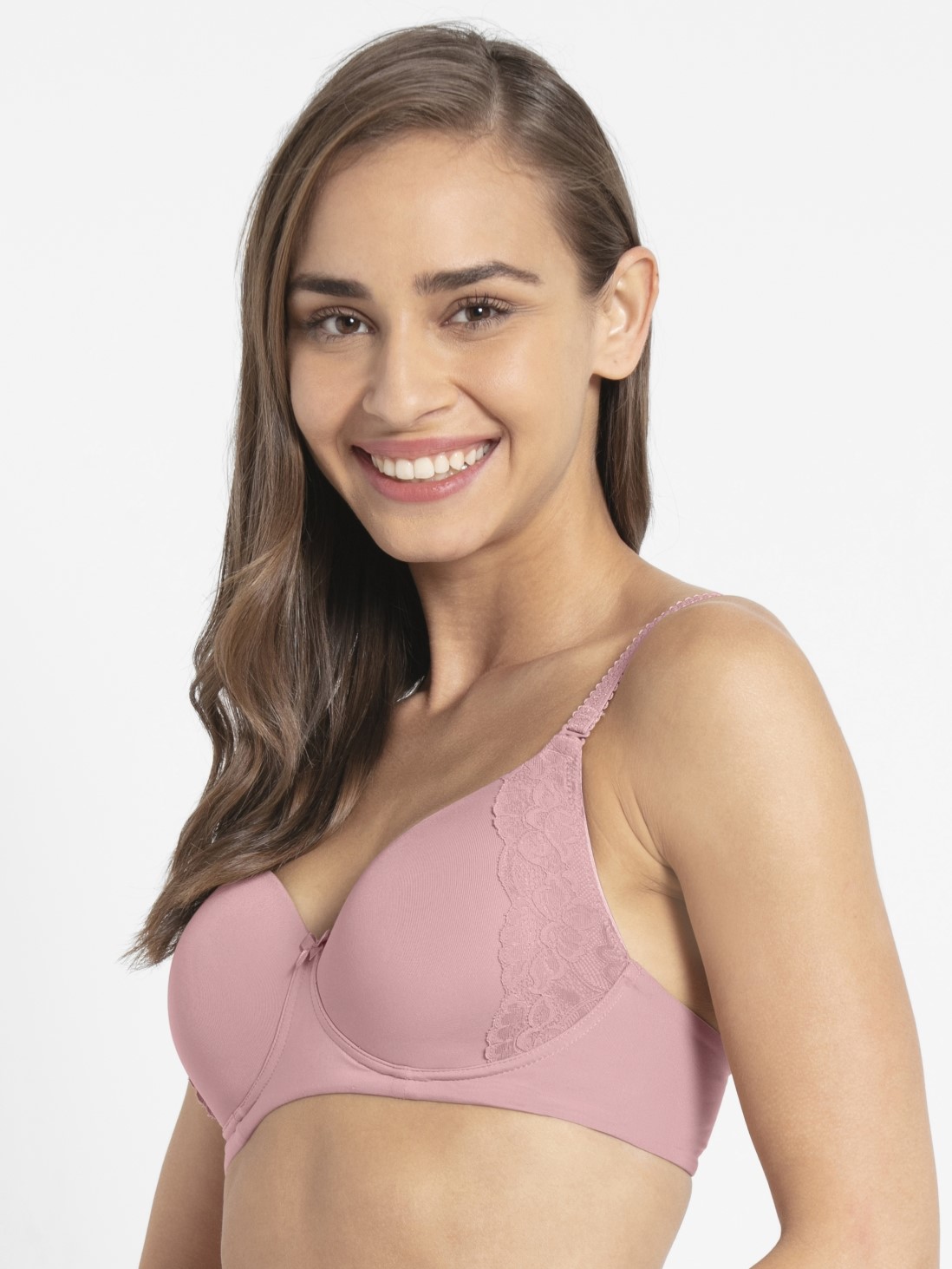 Jockey Women Bras Full Coverage Wirefree Padded T Shirt Bra With Lace Styling Fragrant Lily 4512