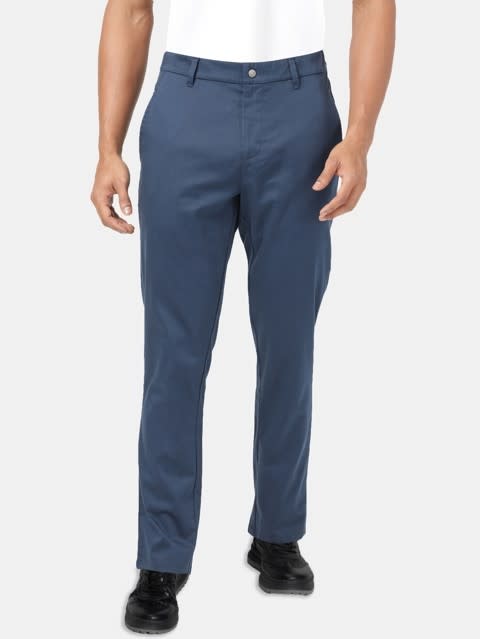 Men's Super Combed Cotton Rich Elastane Stretch Woven Fabric Slim Fit All  Day Pants with Side Pockets - Navy