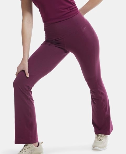 Buy Women's Microfiber Elastane Stretch Regular Fit Flared Pants with  StayFresh Treatment - Grape Wine MW77