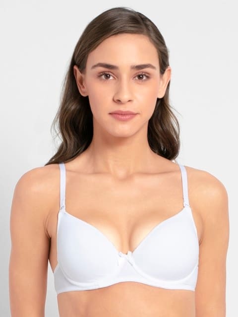 Buy Women's Under-Wired Padded Super Combed Cotton Elastane Stretch Medium  Coverage Multiway Styling T-Shirt Bra with Detachable Straps - White 1245