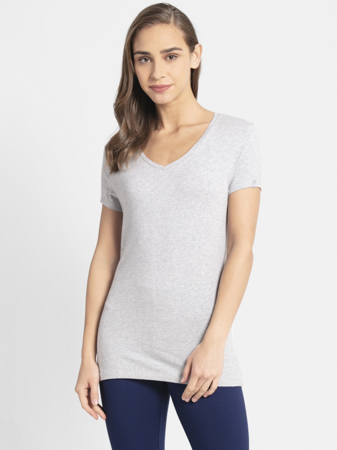 

Jockey Women Light Grey Melange V-neck Tee -  - 1359