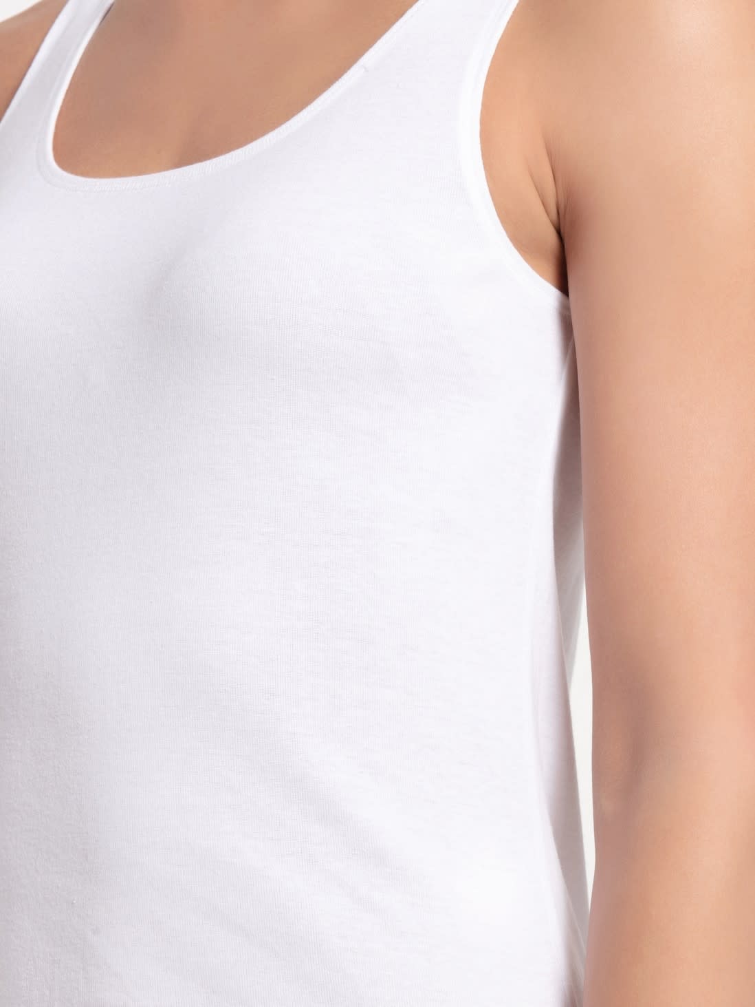 Buy White Regular Fit High Back Round Neck Sleeveless Tank Top For 