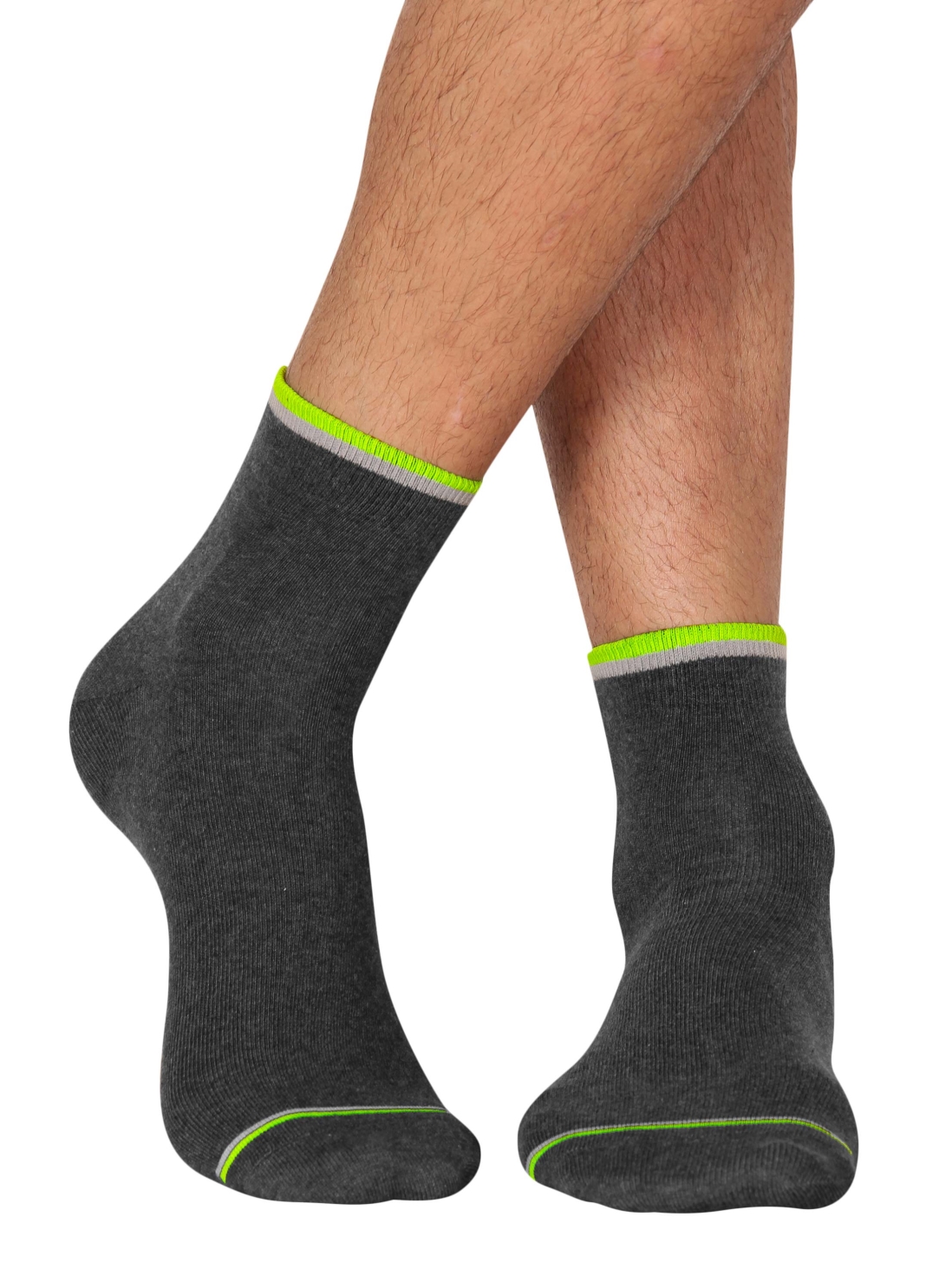 

Jockey Men Charcoal Melange & Neon Yellow Men Ankle Socks -  - 7051, Grey