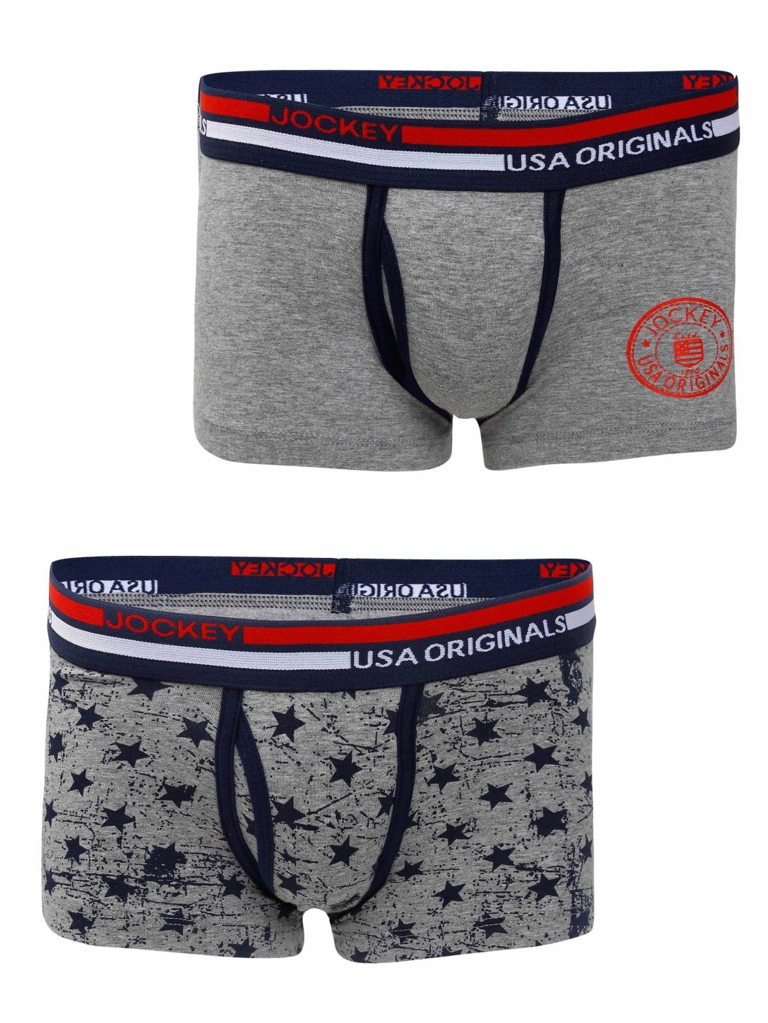 

Jockey Boys Grey Melange & Grey Melange Printed Boys Trunk Pack of 2 -  - UB03