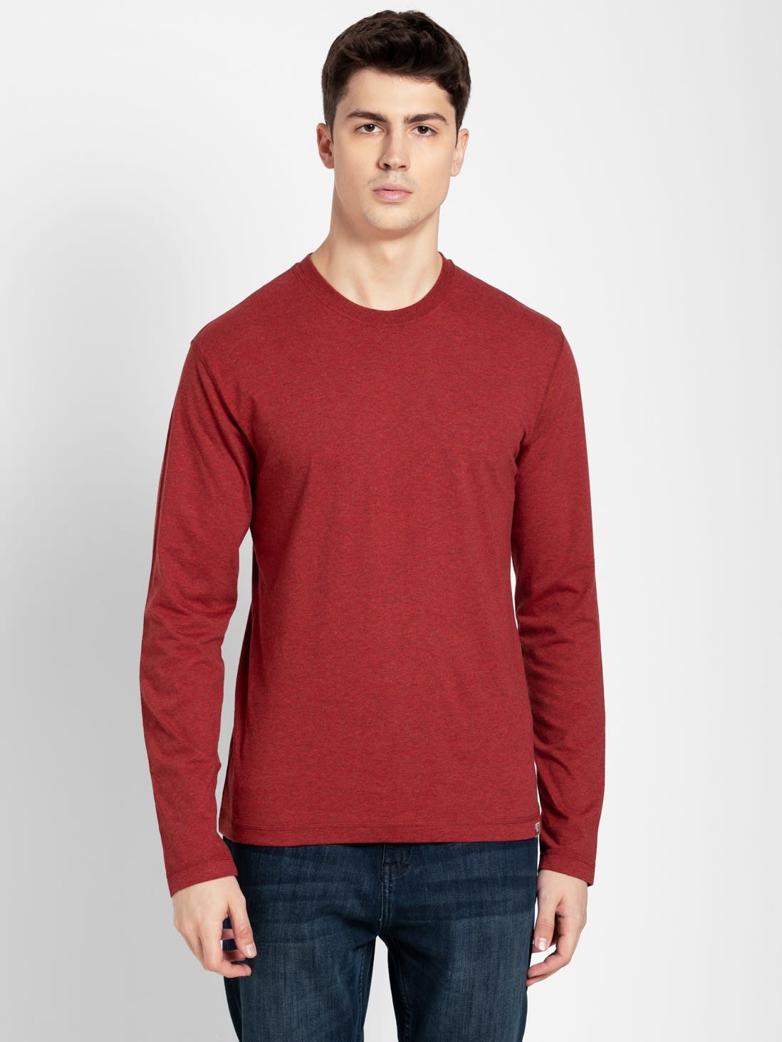 Buy Red Melange Round Neck Full Sleeve T-Shirt for Men US82 | Jockey India