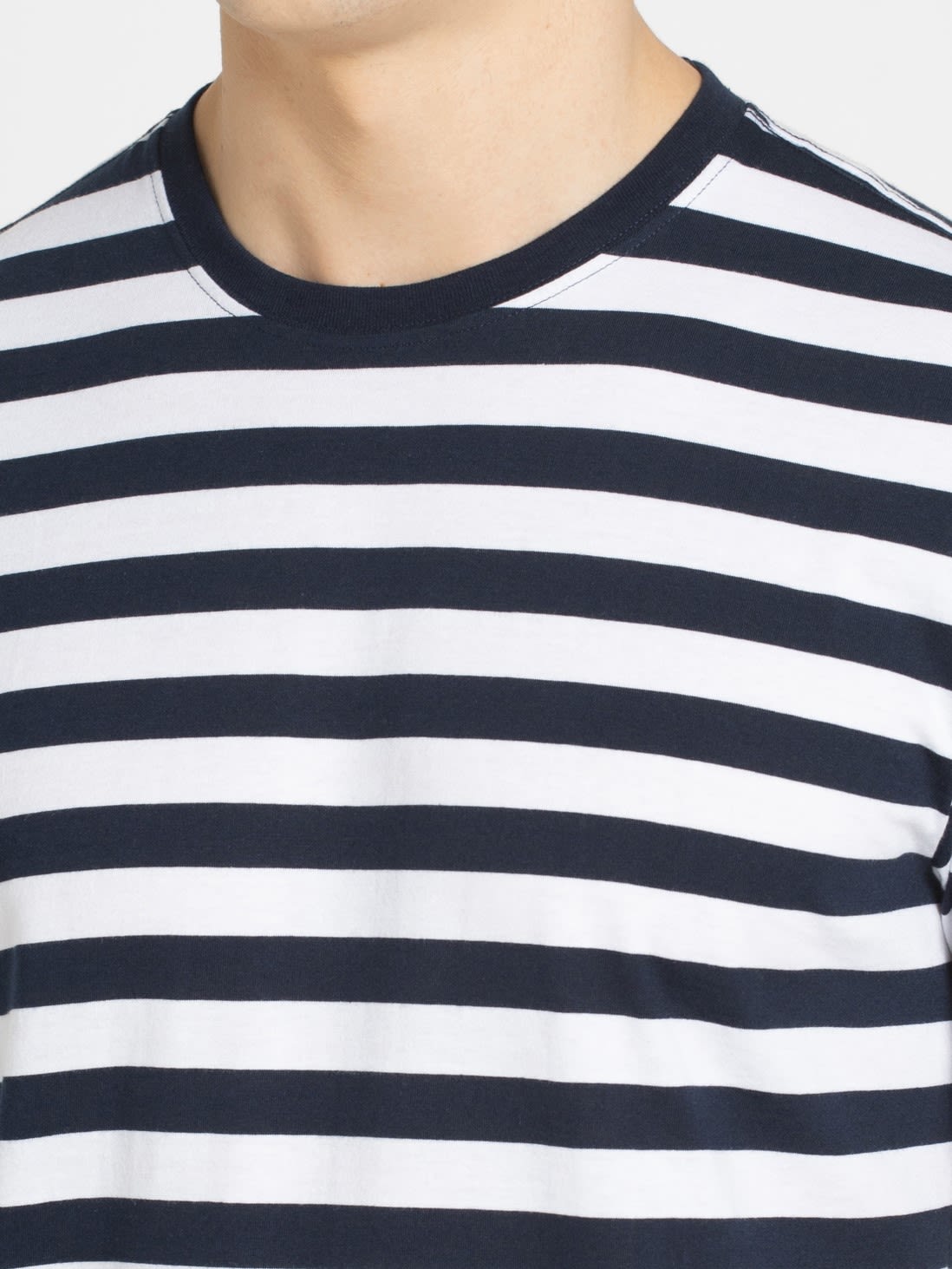 Buy Navy & White Striped Round Neck Men's Half Sleeve T-Shirt for Men ...
