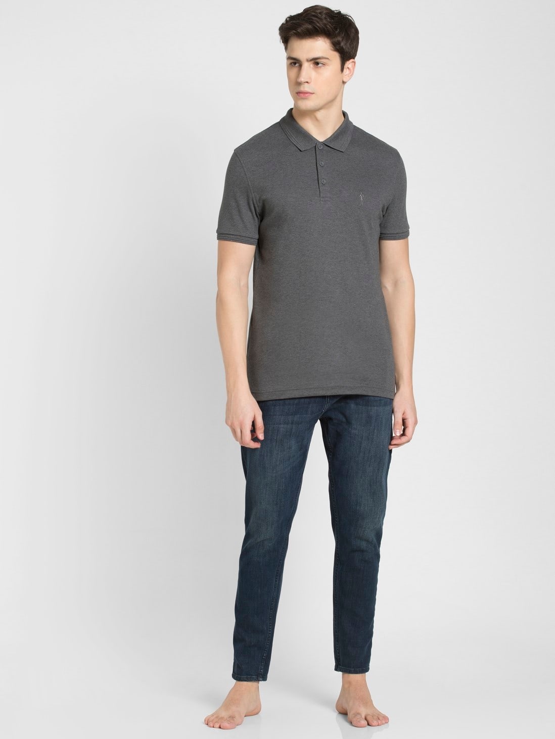 Charcoal Melange Regular Fit Half Sleeve Polo T-Shirt for Men 3912 ...