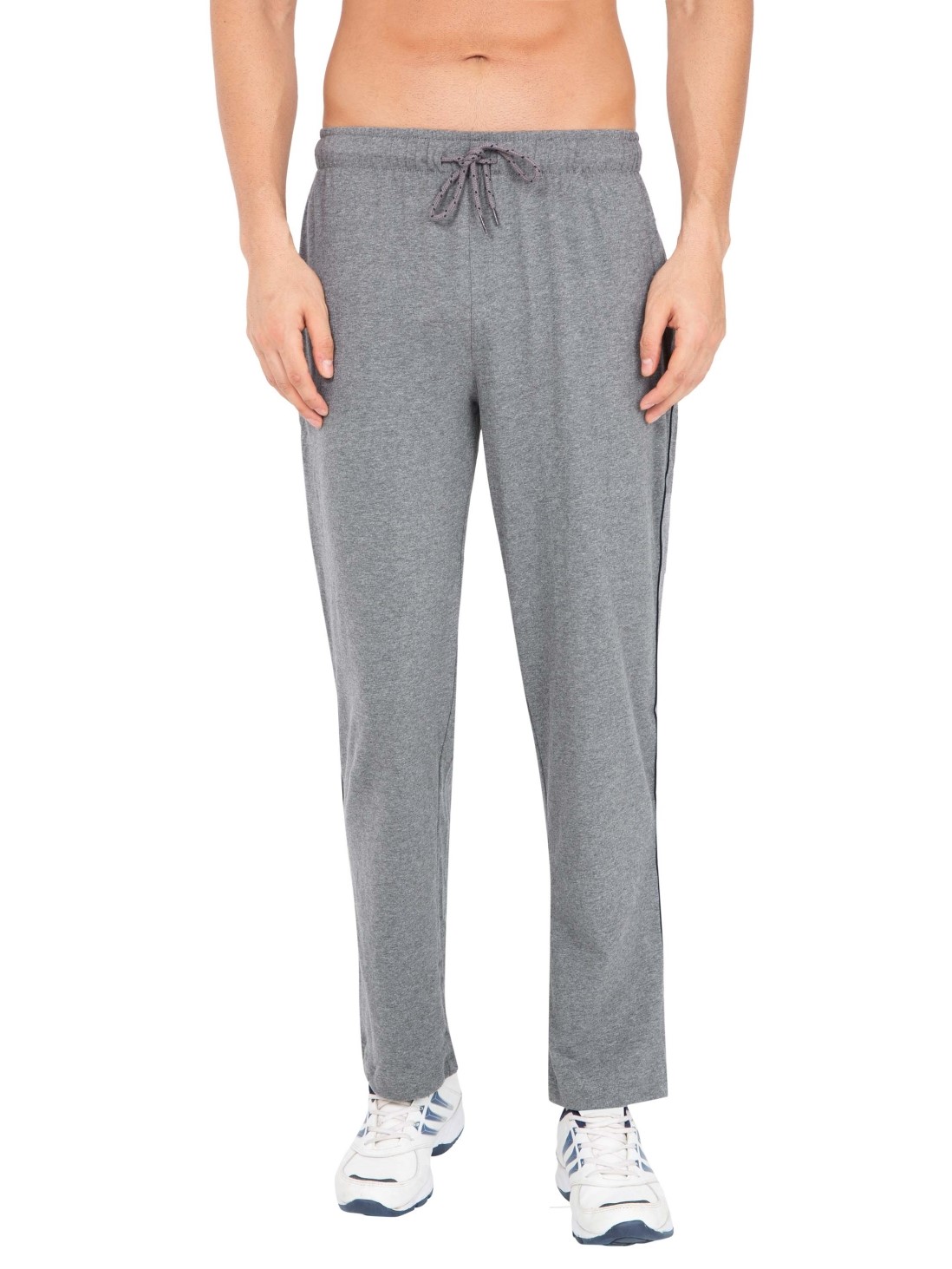 Grey Melange & Navy Regular Fit Track Pant with Drawstring Closure for ...