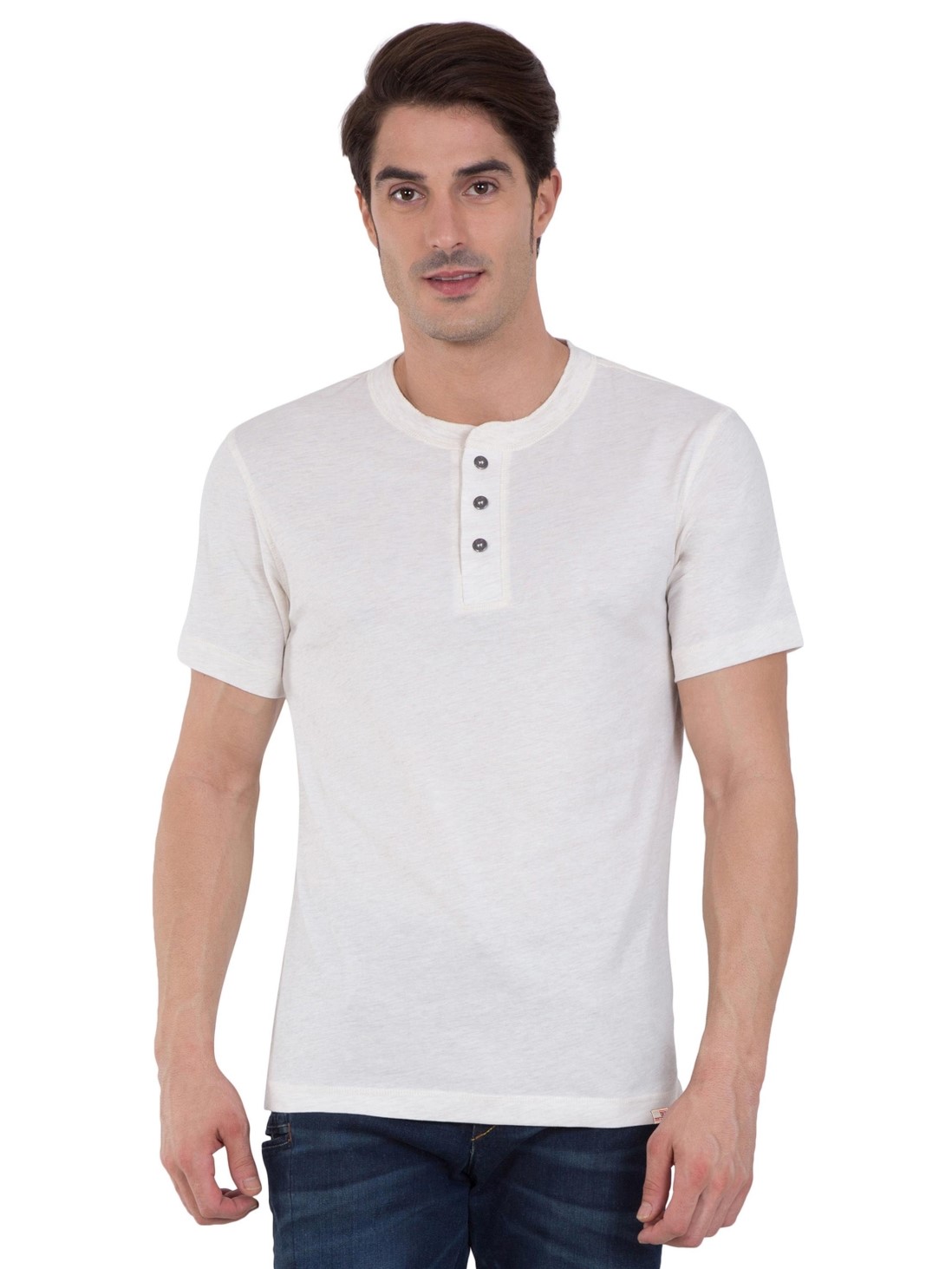 

Jockey Men Cream Melange Henley Half Sleeve T-Shirt -  - US86, Yellow