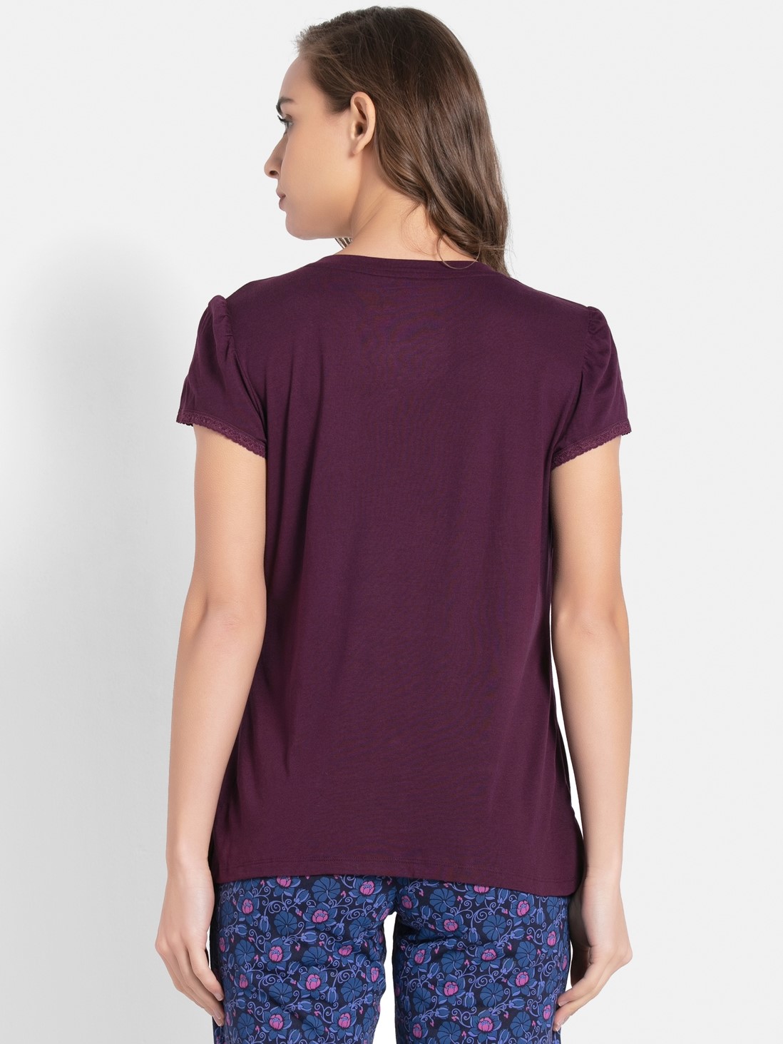 Buy Purple Wine Ultra Soft V Neck Half Sleeve T Shirt For Women RX12