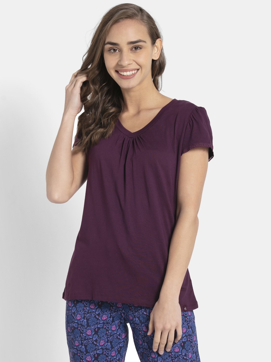 

Jockey Women Purple Wine V - Neck T-Shirt -  - RX12