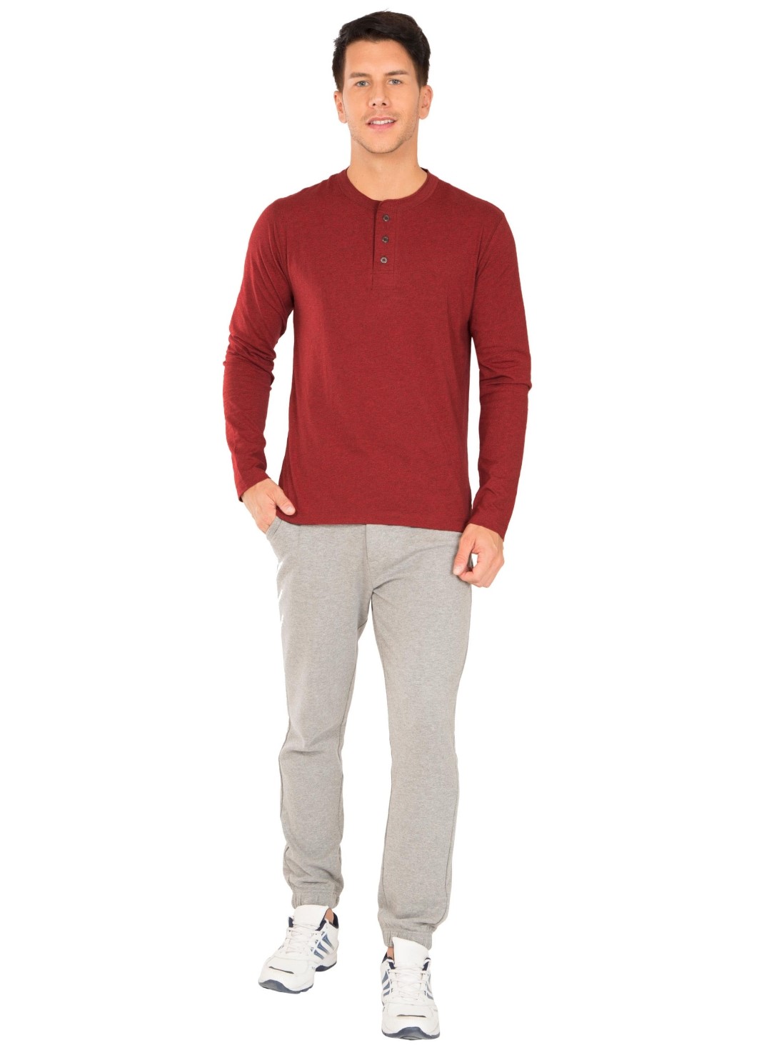 Download Jockey Men Apparel Tops | Red Melange Long Sleeve Henley T ...