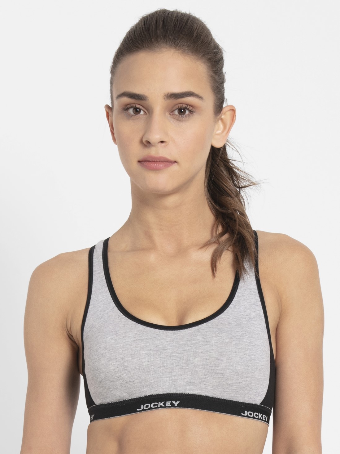 

Jockey Women Light Grey Melange & Black Racer Back Active Bra -  - 1381