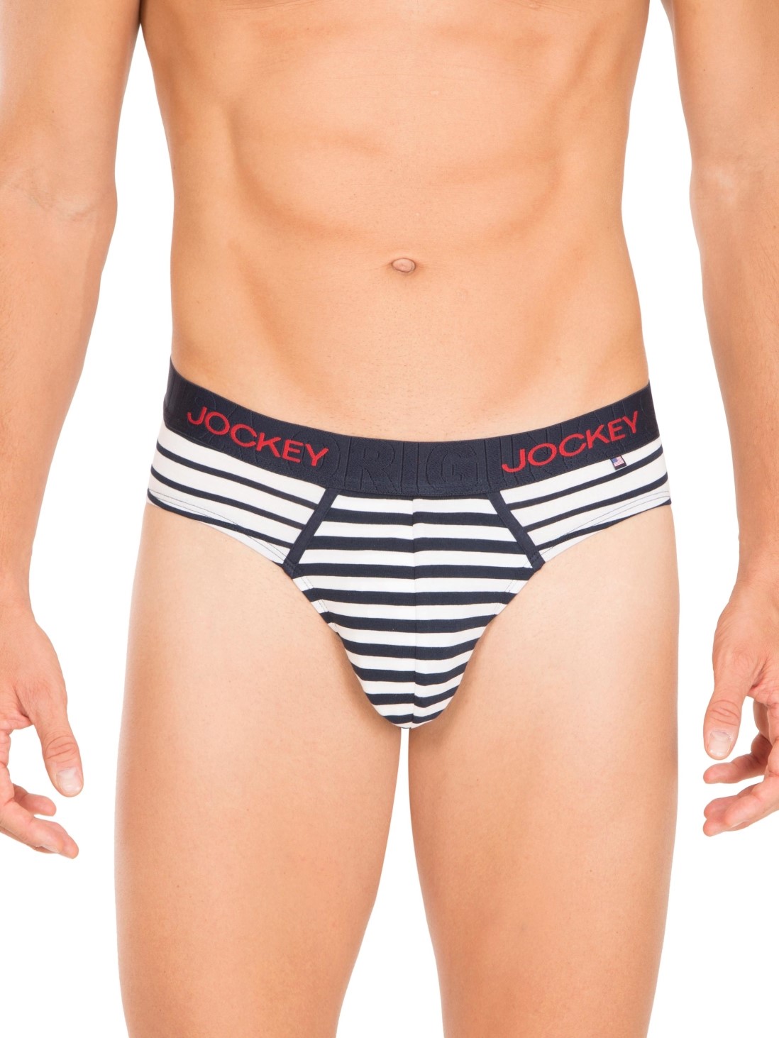 

Jockey Men White & Navy stripes Yarn dyed Brief -  - US67