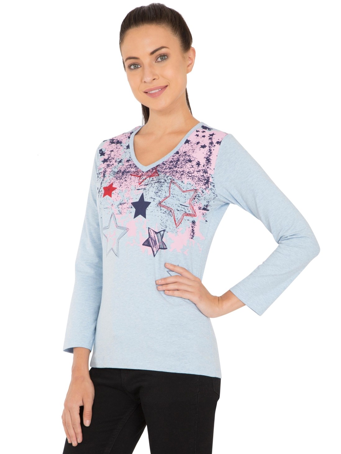 Jockey Women Outerwear Tops | Blue Melange Long Sleeve T-Shirt